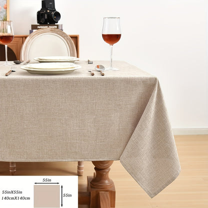 Beige waterproof polyester tablecloth for various occasions, including picnics, holidays, camping, weddings, birthdays, parties, and restaurant buffets, as well as for home kitchen and dining table decor.