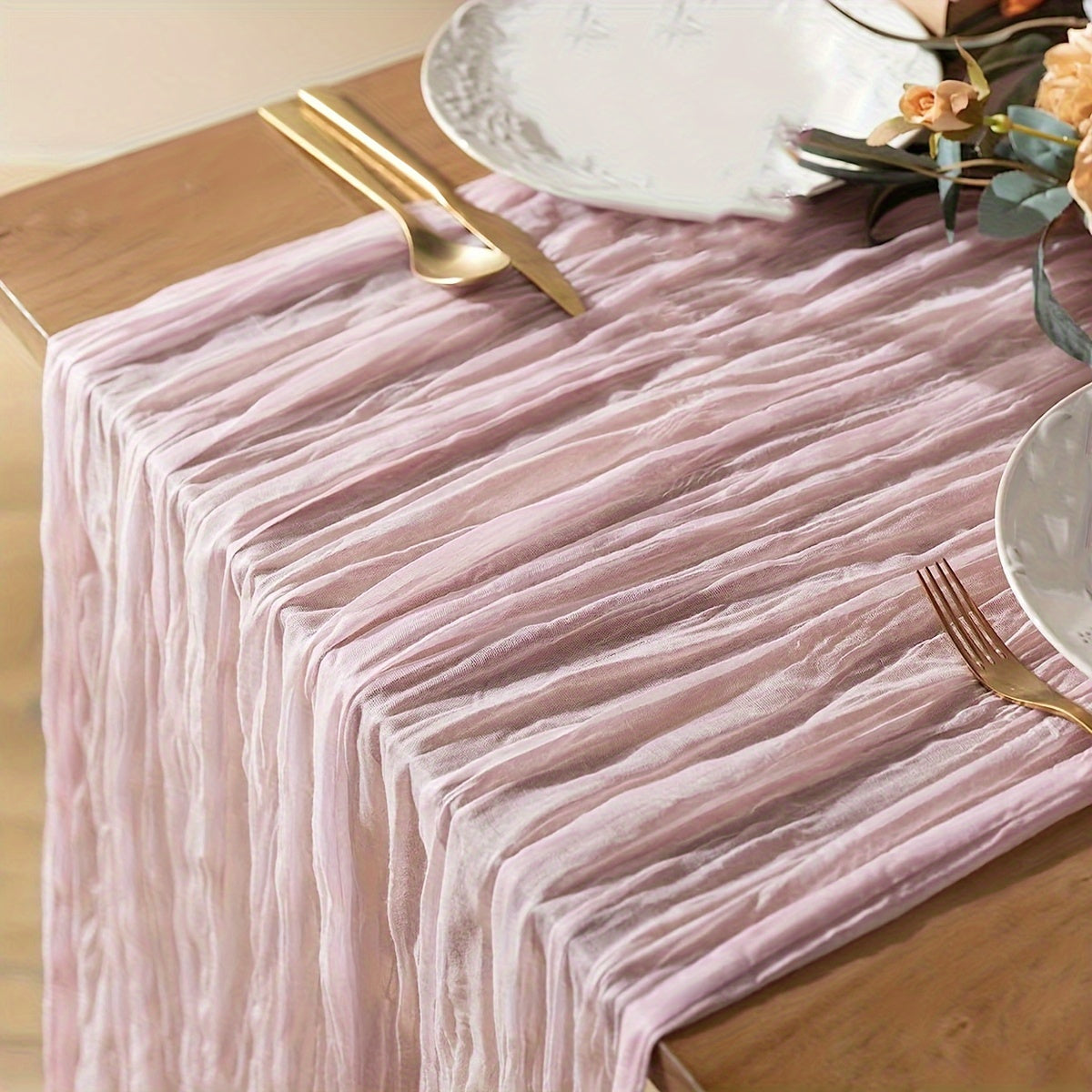 1pc Wrinkled Table Flag, Cheesecloth Table Runner, Gauze Tablecloth: Bohemian chic décor for weddings, showers, and parties.