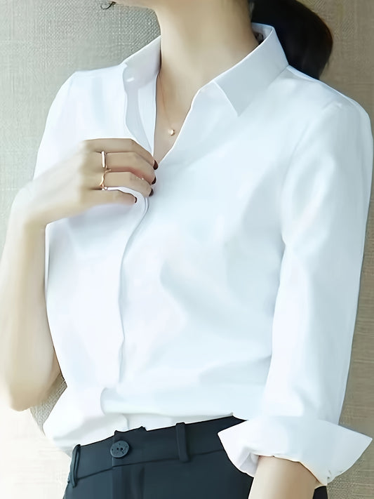 Simple hidden button shirt for women suitable for office and work.