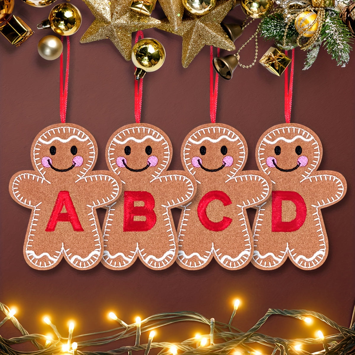 Embroidered gingerbread man ornament for Christmas decoration, made of fabric material. Classic style and no power required. Perfect for home and kitchen use.