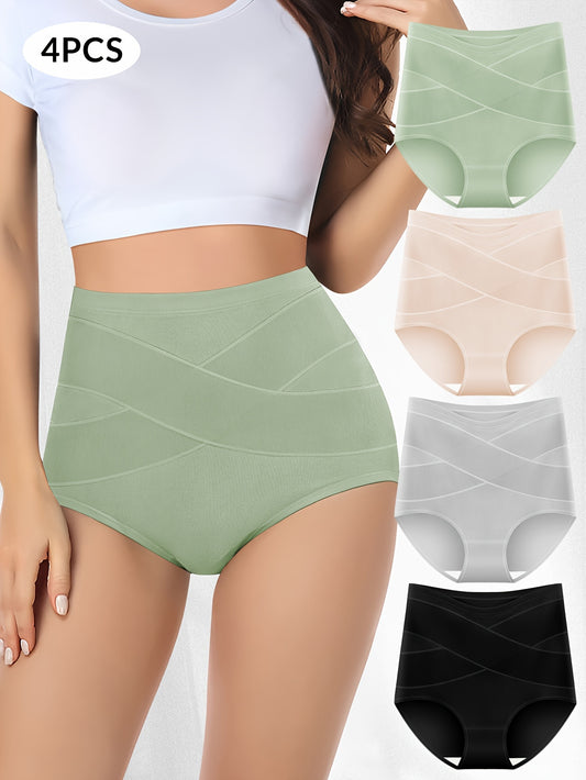 4 seamless high waist briefs for women, comfy and breathable lingerie.