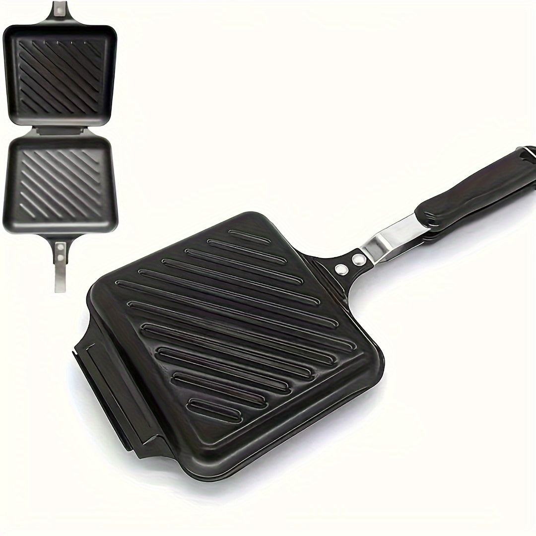 Cast Iron Sandwich Press with Non-Stick Double-Sided Griddle, Perfect for Breakfast Eggs, Waffles, and Sandwiches, Ideal for Home or Outdoor Camping Kitchen Cookware