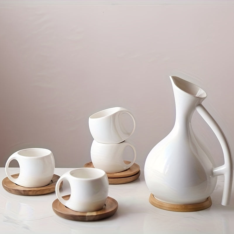 Cute ceramic coffee set for office and home use, dishwasher and microwave safe, 8.5-ounce capacity.