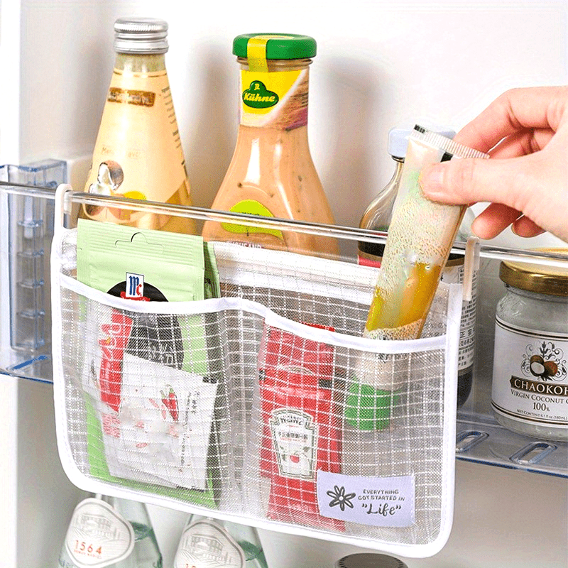 Multipurpose Fabric Refrigerator Door Organizer, Hanging Mesh Storage Bag for Kitchen Supplies, No Electricity Required, Stylish Fridge Organization Accessory