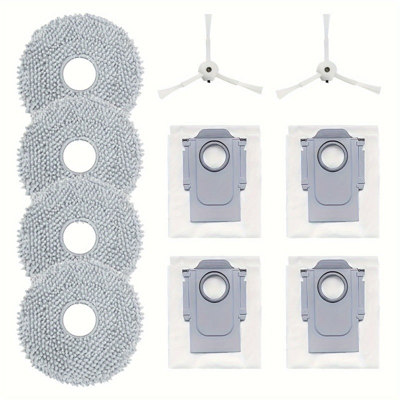 Replacement parts for Roborock Q Revo, including 10 side brushes, wet mops, and dust bags. Compatible with Roborock Q Revo and P10 vacuum cleaners. Vacuum cleaner accessories available.