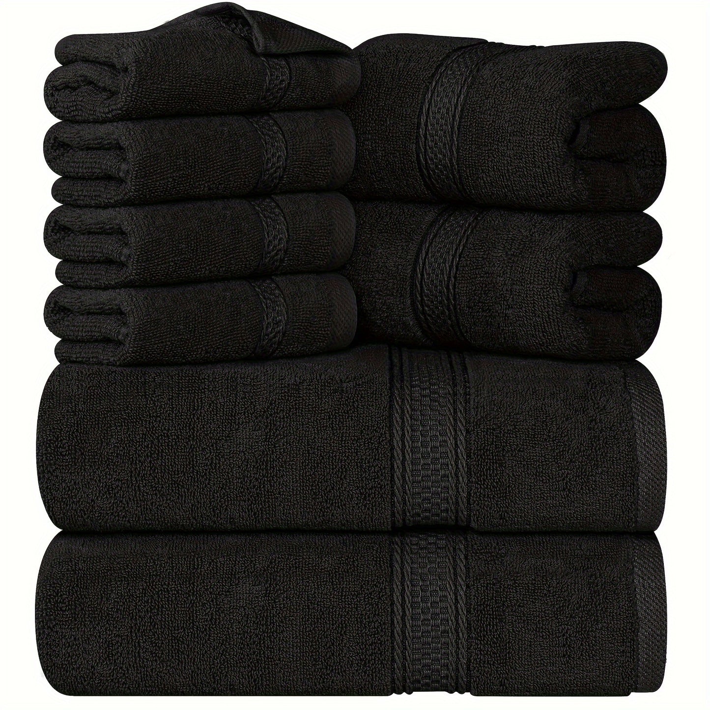 8-piece superior towel set made of ring spun cotton includes 2 bath towels, 2 hand towels, and 4 wash cloths in multicolor, perfect for bathroom, gym, hotel, and spa use.