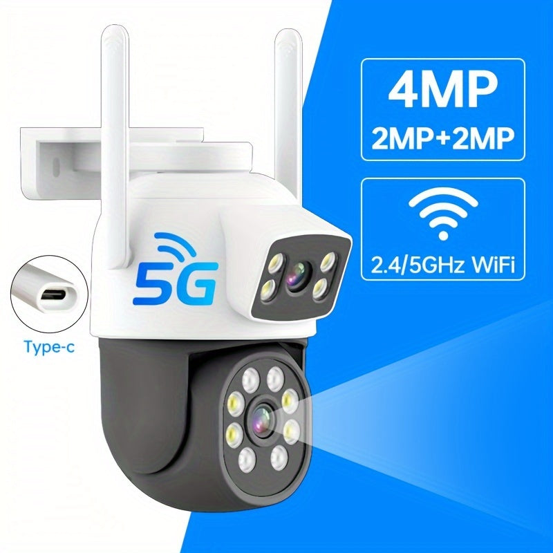 Introducing the ZHXINSD 1pc Wireless Security Camera with Dual Lens Technology. This camera features 2-way audio, a Pan/Tilt 360° View, Color Night Vision, Smartphone Compatibility, USB power supply, 2.4/5G WiFi connectivity, Cloud Storage Option, and is