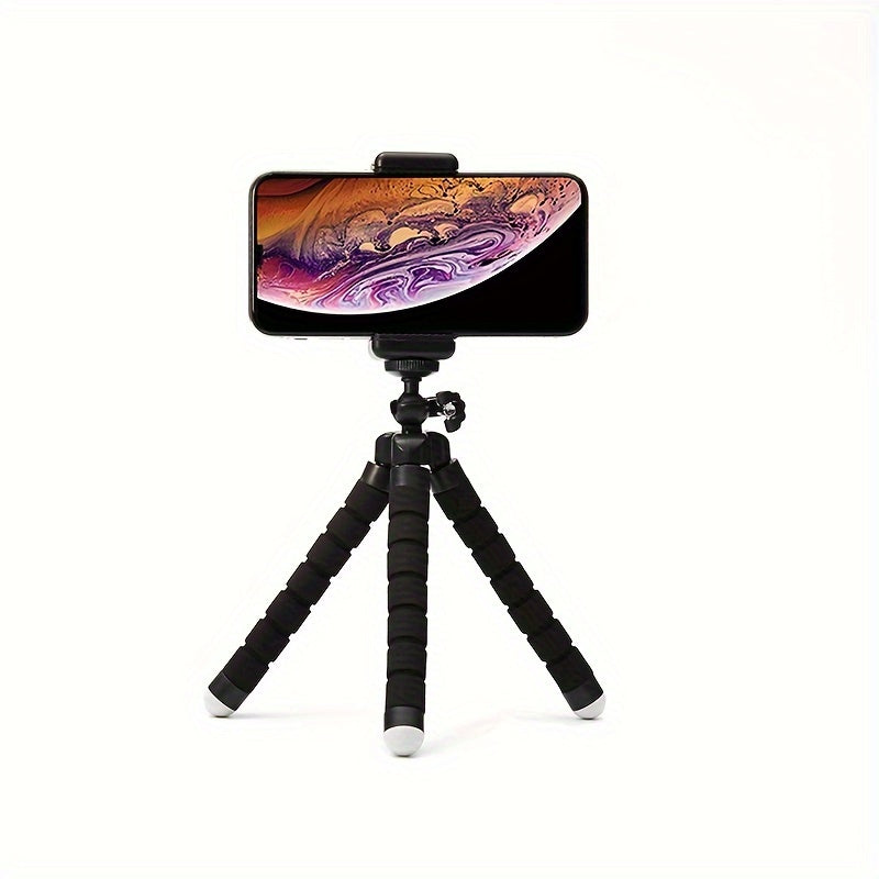 Mini Octopus Tripod with Sponge Grip, 360° Rotation, Suitable for Phones and Cameras, Portable and Universal Clip.