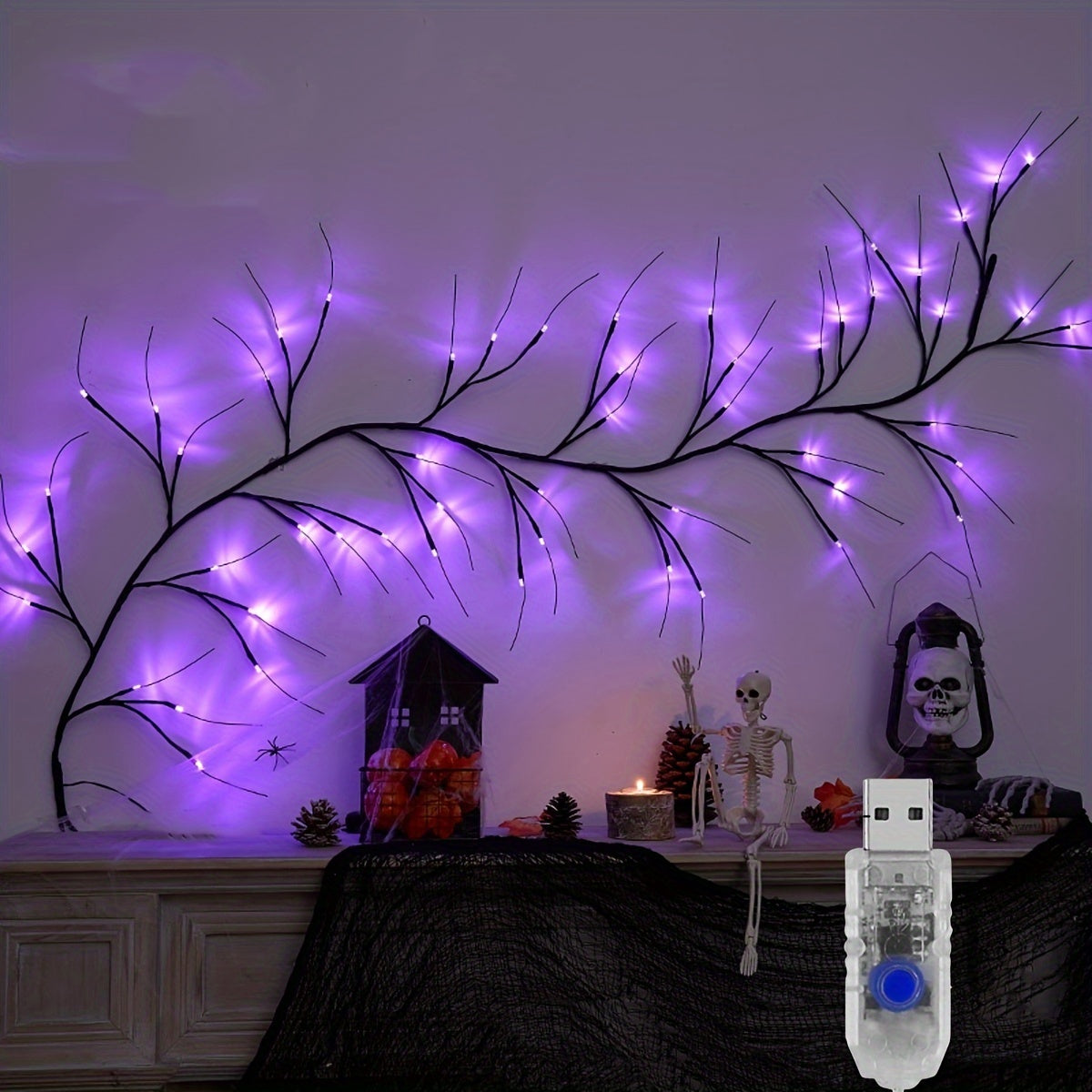 180 LED Waterfall Tree Fairy Lights with 9 drops, 2m/6.65ft indoor garland light with USB plug and 8 modes, ideal for Valentine's Day, St. Patrick's Day, and Easter decorations. (No