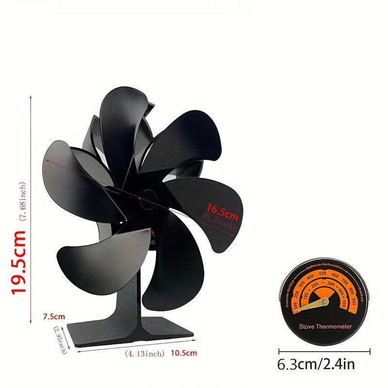 One or two pieces of a 6-blade wooden stove fan, designed for distributing heat from wood, gas, or log burner stoves. This heat-powered wall fan is a cozy accessory for home heating during autumn and winter. It does not require electricity and comes with