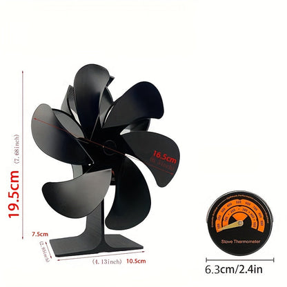 One or two pieces of a 6-blade wooden stove fan, designed for distributing heat from wood, gas, or log burner stoves. This heat-powered wall fan is a cozy accessory for home heating during autumn and winter. It does not require electricity and comes with