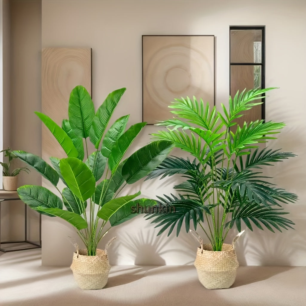 Two premium artificial palm plants, 81.84cm tall with 36 large leaves. UV resistant for home and office decor, indoor/outdoor use. Ideal for weddings and holidays. High-end quality