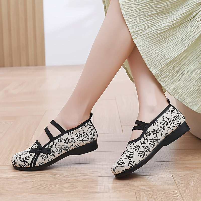 Crafted Comfort Women's Knit Slip-On Flats: Lightweight, Comfortable Walking Shoes with Soft Sole & Ethnic Pattern.