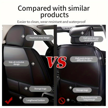 Luxurious 5-seater car seat covers set with faux leather surface, ideal for sedans and SUVs. Easy maintenance, non-textile weave, perfect New Year gift.