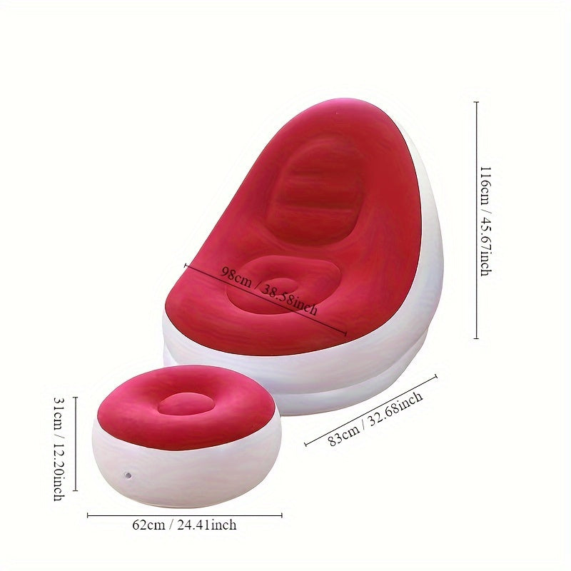 Inflate your relaxation with the 1pc Inflatable Lounge Chair with Footstool. This portable PVC Lazy Sofa Bed offers easy inflation and manual reclining for ultimate comfort. Perfect for indoor or outdoor use, this foldable chair comes with a detachable