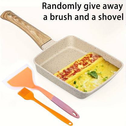 Tamagoyaki Pan Set with Non-Stick Aluminum Rectangular Frying Pan, Includes Silicone Spatula & Oil Brush, Ideal for Making Eggs & Pancakes, Hand Wash Recommended