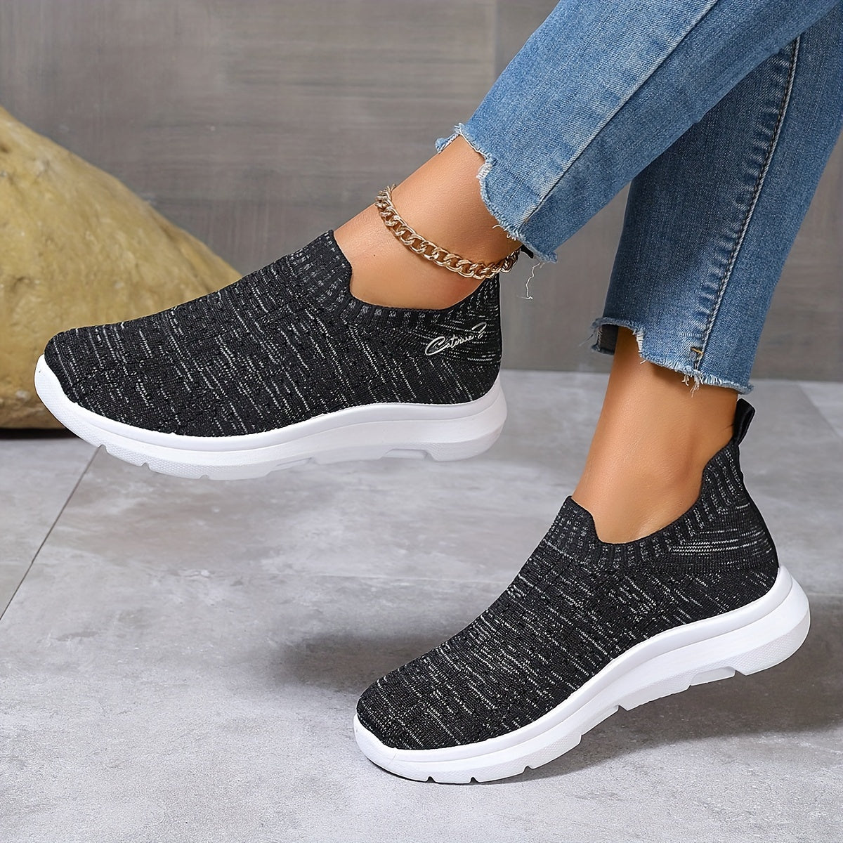 Women's Breathable Knit Slip-On Sneakers with Diamond Pattern Design, Lightweight and Soft Sole, Low-Top, All-Season Comfort, Cute Shoes.