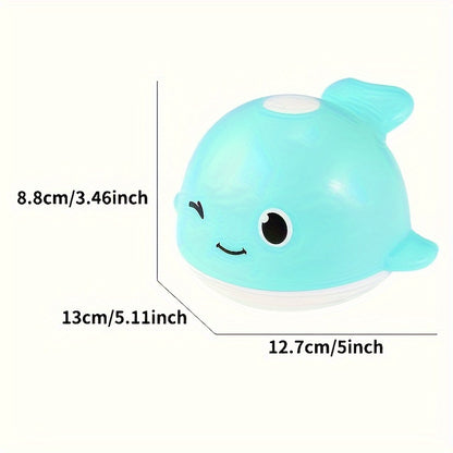 Electric light sensing water spraying whale toy, a fun novelty toy for children's bath time and holiday gifting. Batteries not included.