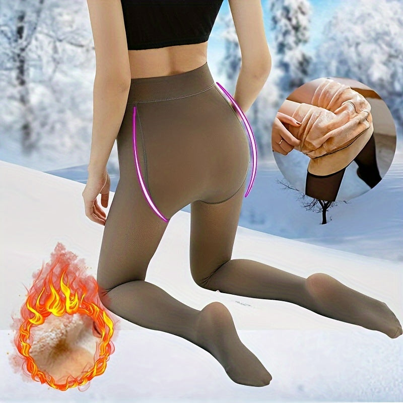 200G Thermal Fleece Tights for Women, Sexy Winter Pantyhose, Translucent and Slim with Elastic Velvet for warmth