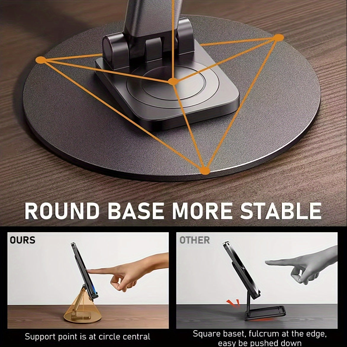 Aluminum multi-device stand with clip holder for phones, tablets, and game consoles - ergonomic, foldable, and adjustable, 360° rotatable table holder, not waterproof.