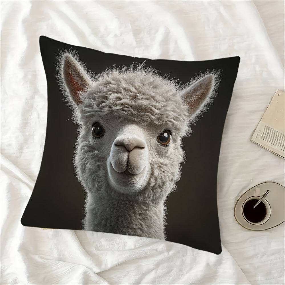 Soft Christmas Pillow Cover featuring an Alpaca Portrait, Double-Sided Print, Hidden Zipper, Perfect for Winter, Valentine's, Easter, Office, Home, Sofa, and Living Room Decor. No insert included. Adorable Square-Shaped Cute Pillow to add a touch of