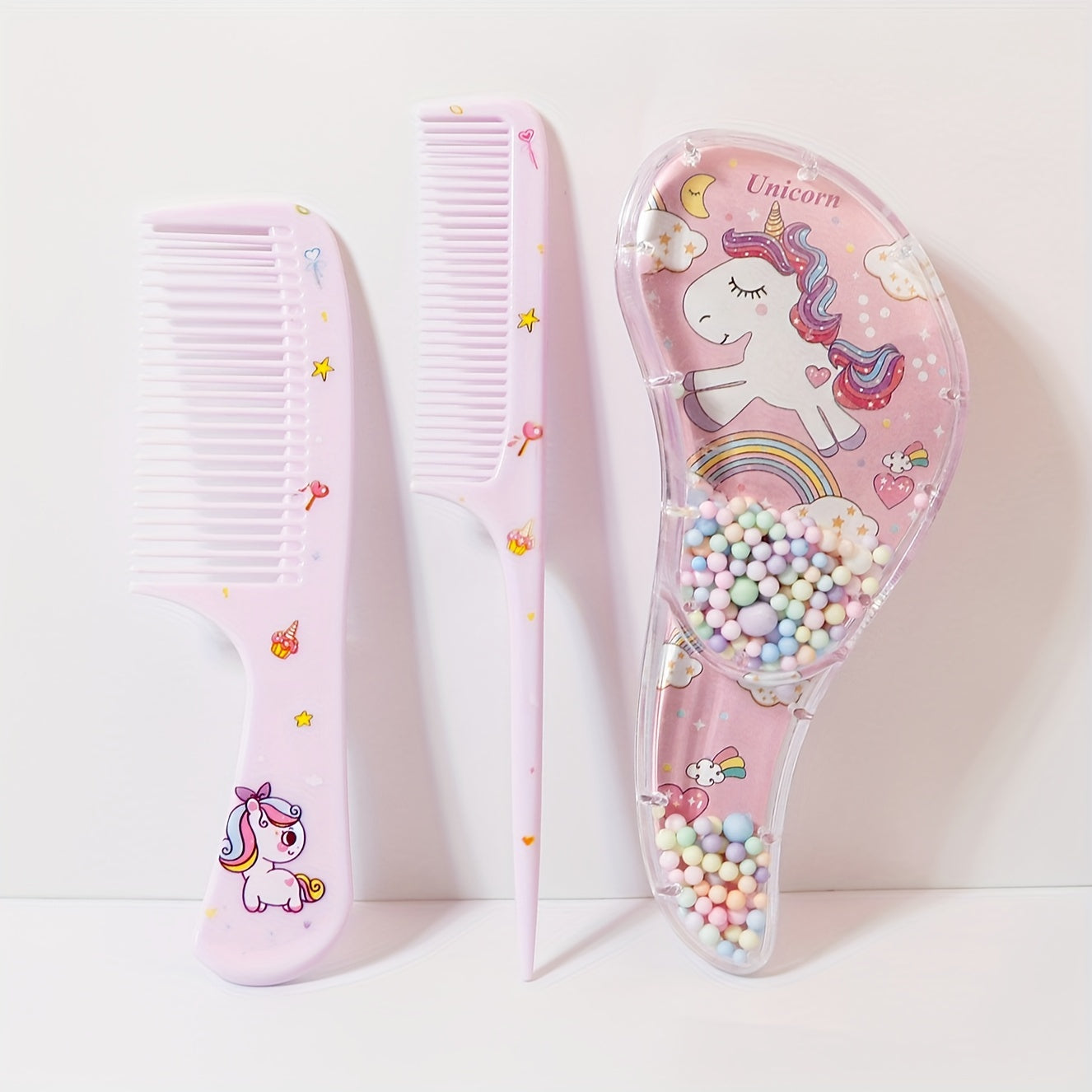 Set of 3 cartoon hair combs for wet and dry hair, suitable for all hair types. Features durable ABS plastic handle, great as a gift.