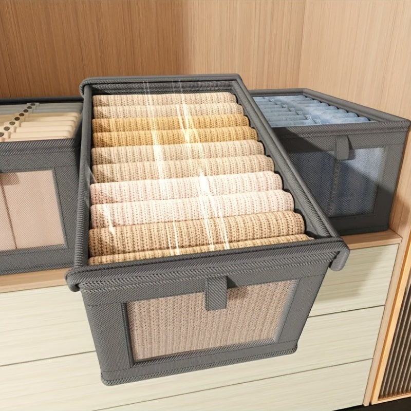 Foldable Beige Oxford Cloth Storage Box with Clear Window - Hand Washable Organizer for Clothing and Household Items, Includes Utility Hooks - 1 Piece