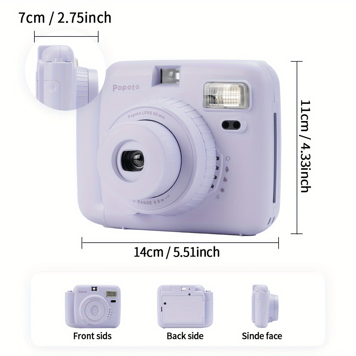 Popoto Purple Instant Camera Combo includes Mini11/12, 10 Film Sheets, PU Case, Strap, Selfie Lens, ND Filter - ideal for gifts, parties, weddings. AA batteries not included.