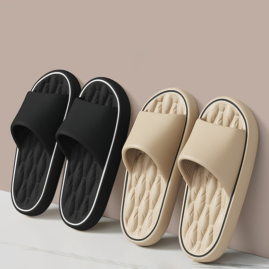 Gender-neutral EVA slippers with thick non-slip sole and round toe, suitable for indoor, hiking, and daily wear in all seasons.