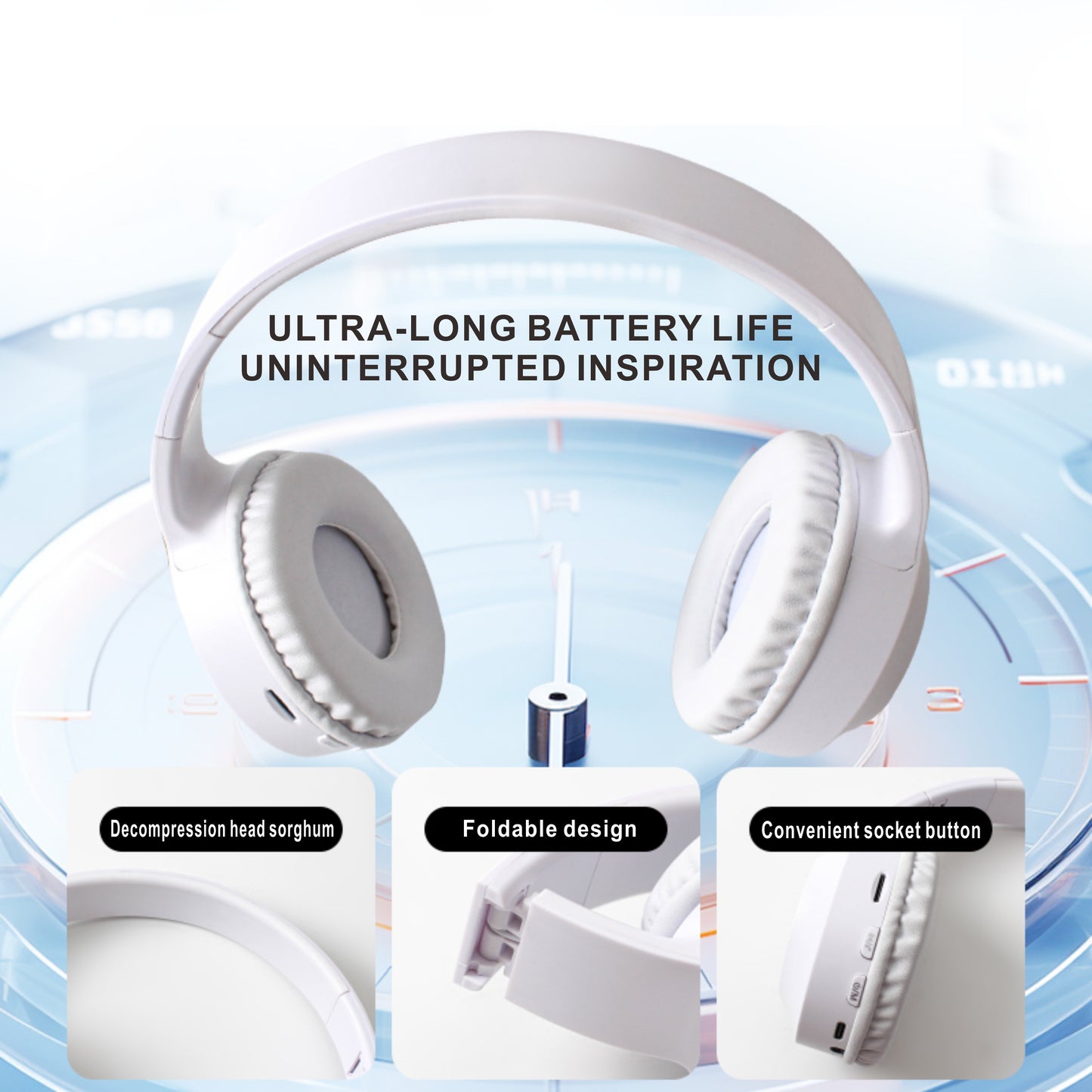 Wireless over-ear headphones with LED lights, long battery life, high fidelity stereo sound, compatible with 3.5mm jack, wireless function, capacitive microphone, for gaming, running, adult