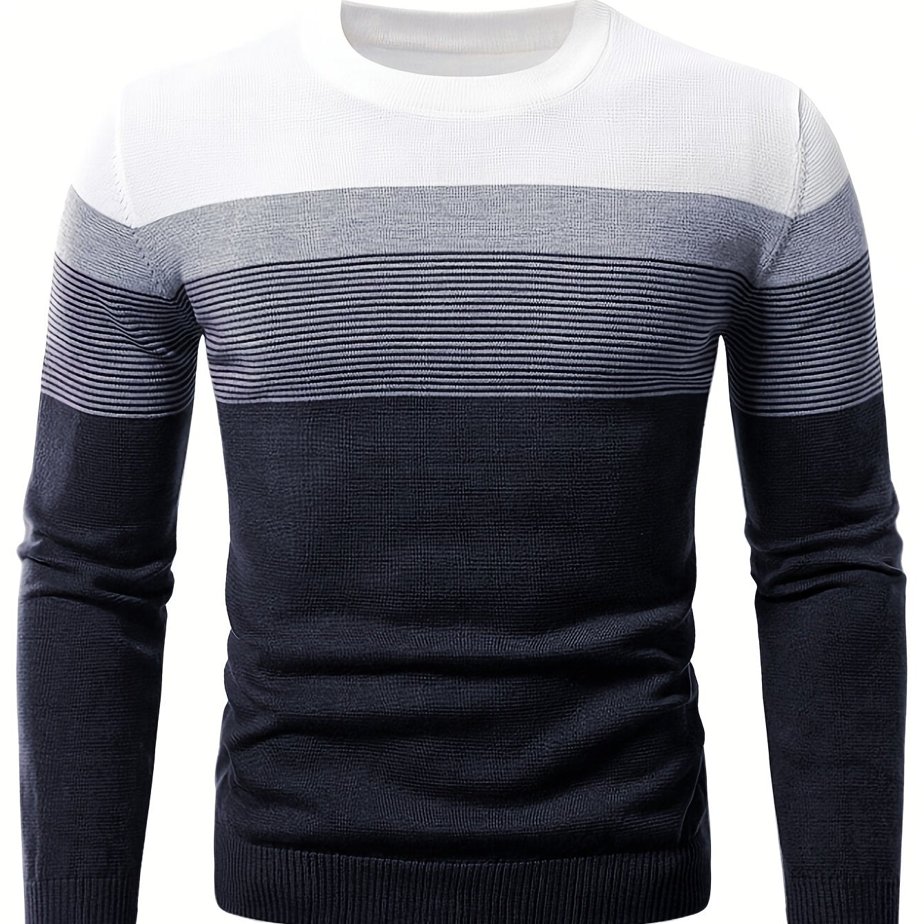 Cotton crew neck sweater for men with striped pattern, perfect for daily wear in fall/winter.