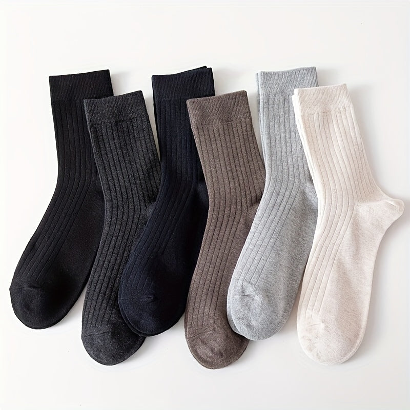 5 Men's Mid-Calf Athletic Socks - Breathable, Sweat Absorbent, Polyester & Spandex Blend, Ribbed Cuff, Sports & Casual Wear