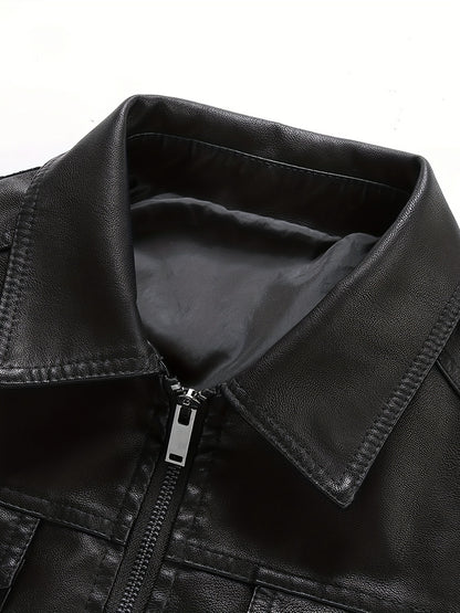 Men's PU Leather Jacket with Pockets, Stylish Zip Up for Autumn & Winter