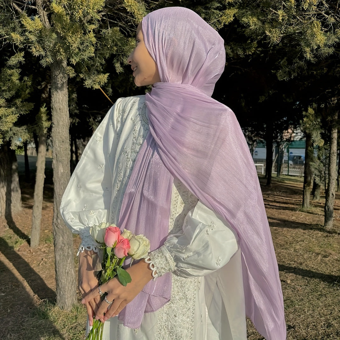 Soft and lightweight satin shayla hijab for women, ideal for casual and religious occasions.