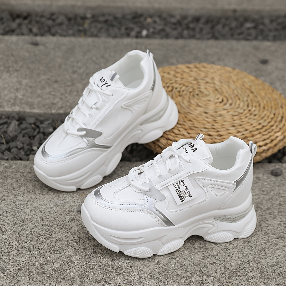 Chunky sneakers for women featuring a casual lace-up design and trendy wedge sports shoes.