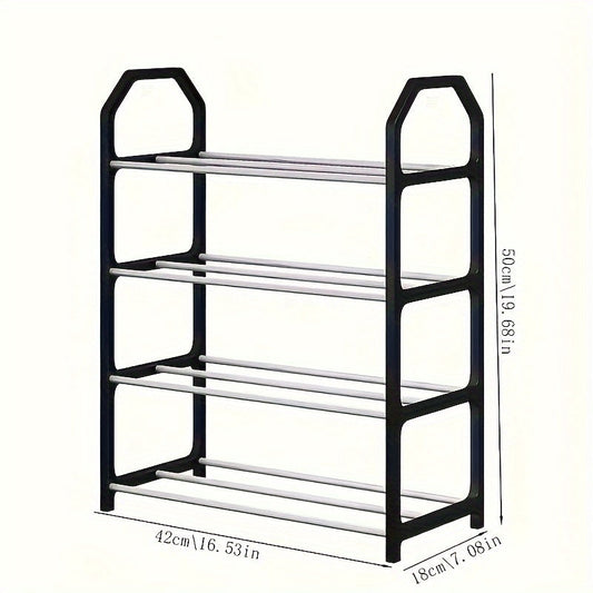 Organize your shoes with this plastic shoe rack featuring 4 tiers. No electricity required, simply floor mount it for a space-saving solution in your entryway or closet.