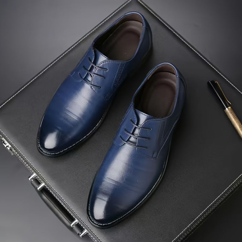 Men's classic oxford shoes with pointed toe, lace-up design, and PU upper and inner. Suitable for business casual, daily wear, wedding, and formal occasions with a rubber sole.