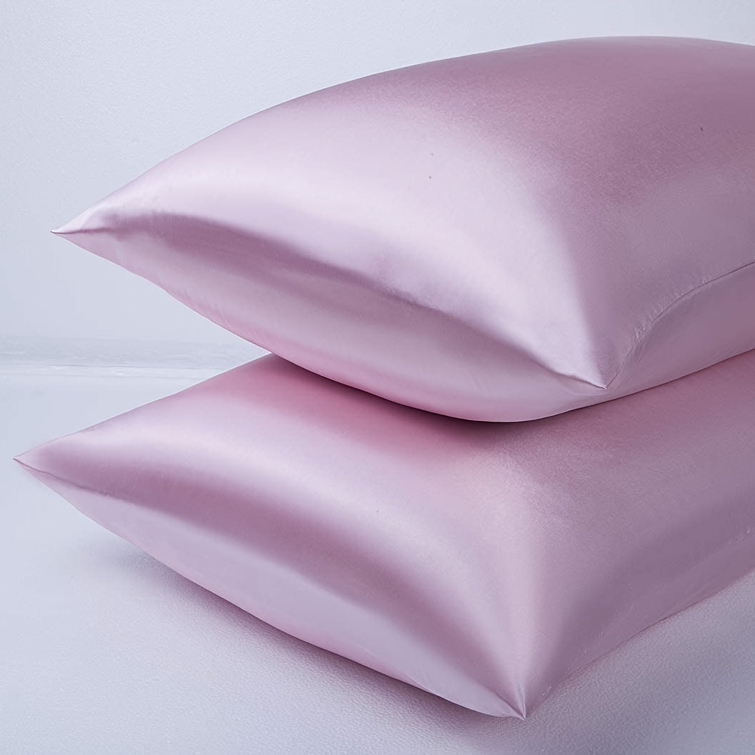 Pair of 2 Satin Pillow Protectors, Hypoallergenic and Soft Silk-Like Feel, Resistant to Wrinkles, Machine Washable, Made of Polyester with 80-85g Fabric Weight, No-Pilling Technology