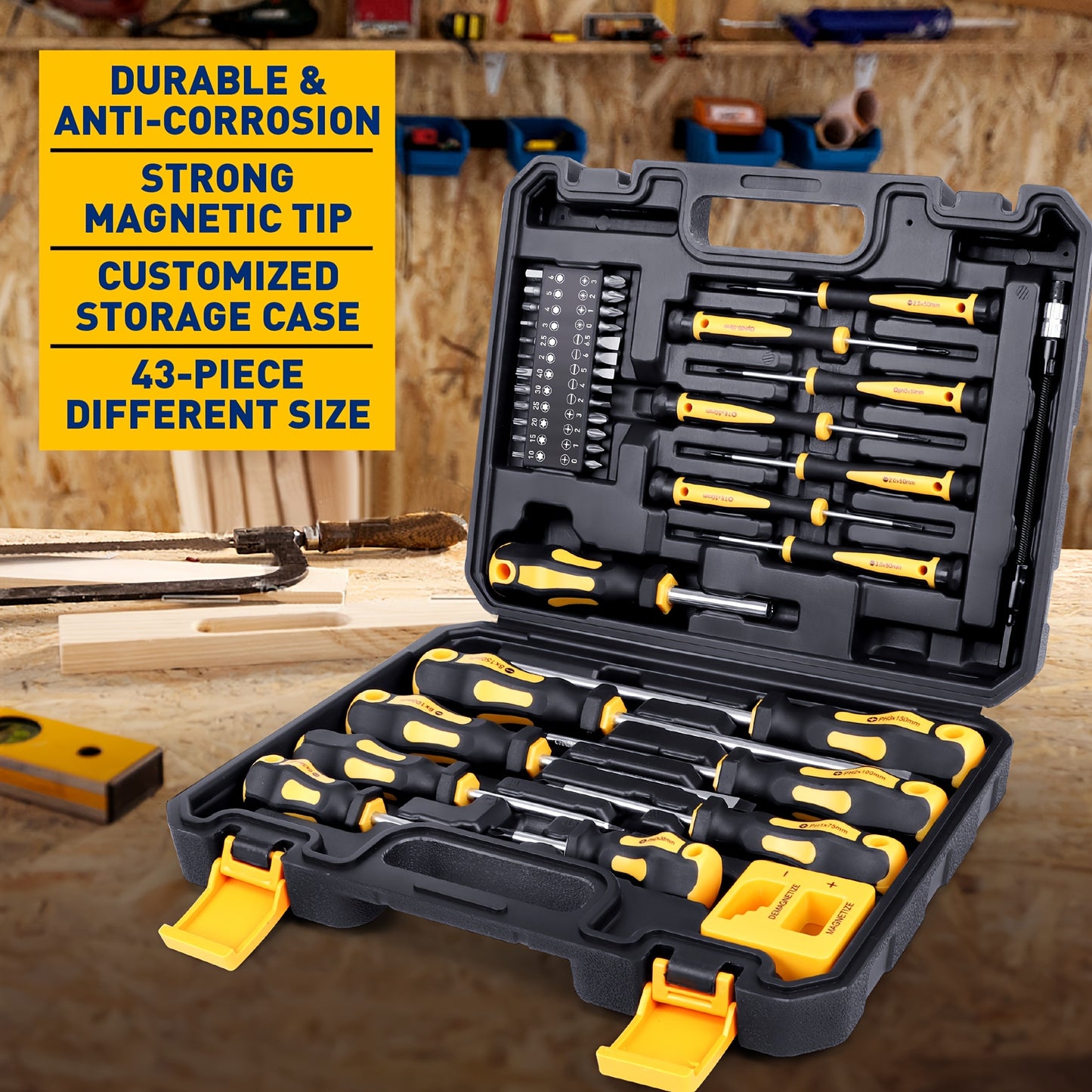 43pc Professional Screwdriver Set with Magnetic Bit Holder - Chrome Vanadium Steel, Includes Various Bits & Precision Tools - Durable Repair Kit for DIY & Industrial Use