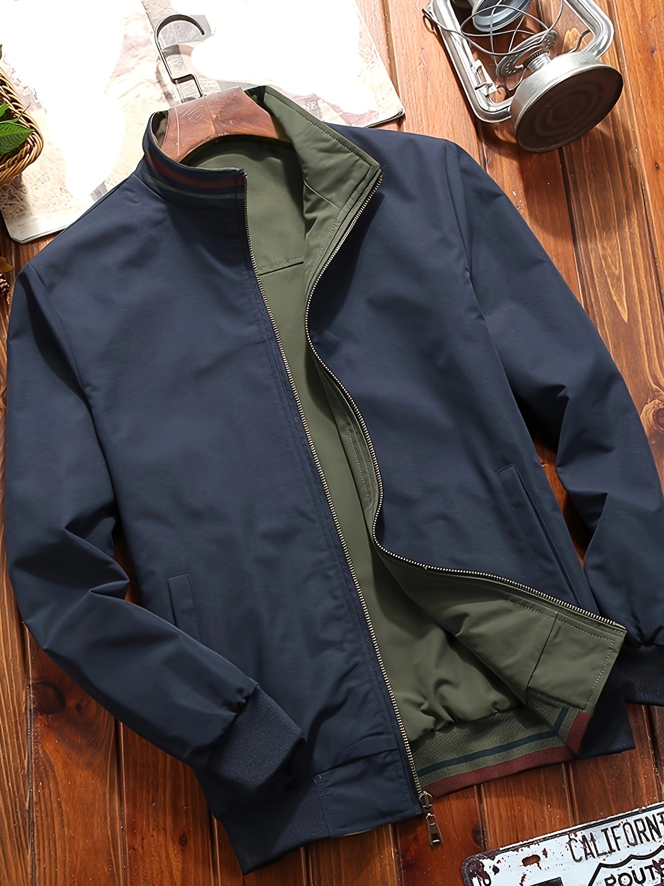 Men's Casual Reversible Sports Jacket made of Polyester, suitable for Spring/Fall season with a Comfortable Loose Fit.