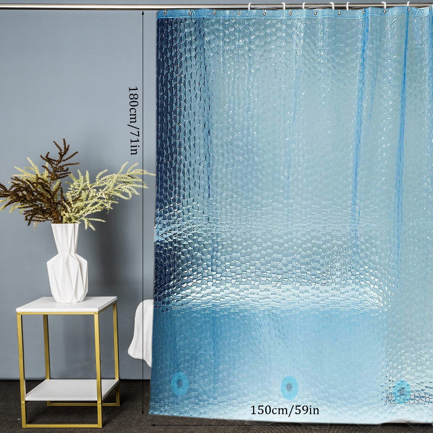 Waterproof 3D Pebble Pattern Shower Liner in Blue - 72x72 Inch for Bathroom Decoration