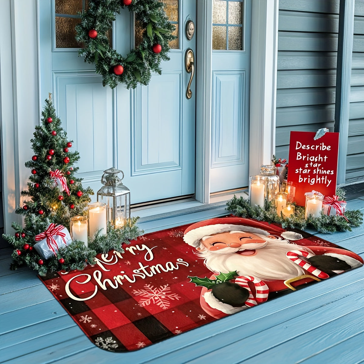 Festive Red Santa Claus Doormat - Non-Slip, Machine Washable Christmas Decoration for Living Room, Bedroom, Kitchen & Beyond