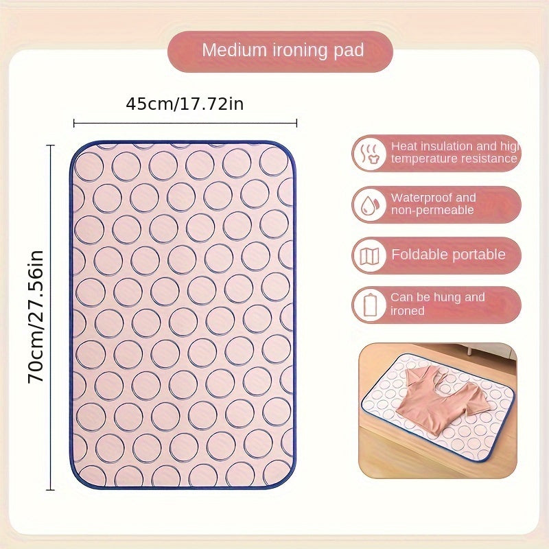 The QUNTEEN Portable Ironing Mat offers 6-layer thickened protection for high temperature and moisture resistance. It is non-slip, foldable, and compact for both travel and home use. No electricity is required for use.