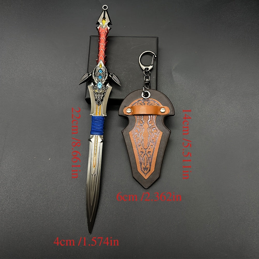 Metal Sword Keychain with Retro Design and Faux Leather Detail - Ideal Present for Gaming Enthusiasts and Collectors, Made from Zinc Alloy