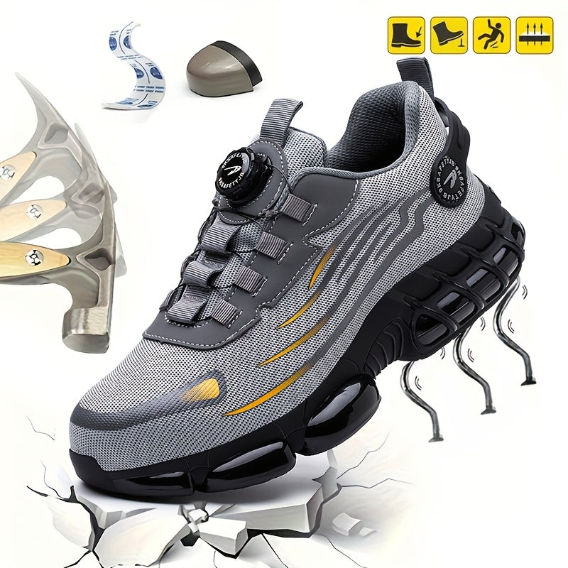 Safety shoes with anti-crush, anti-puncture, breathable, and protective features.