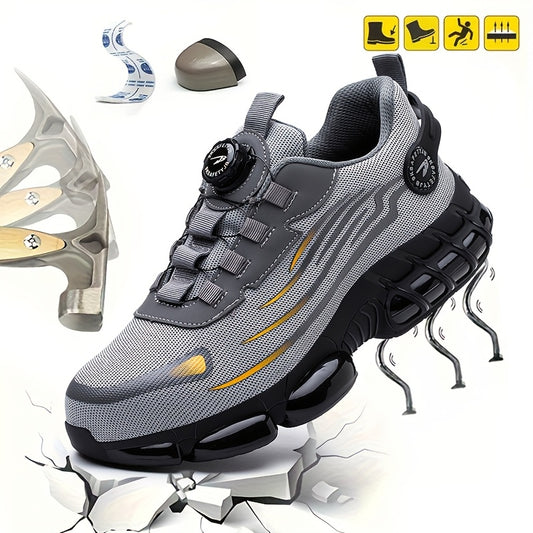 Safety shoes with anti-crush, anti-puncture, breathable, and protective features.