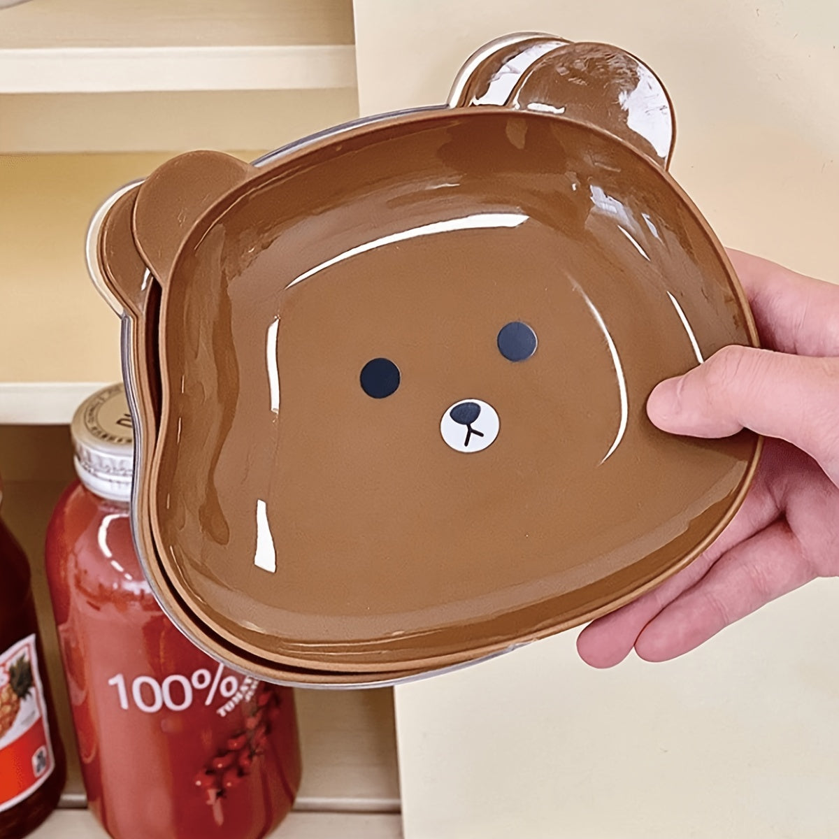 2 adorable bear cartoon PET plates for snacks and meals - durable kitchen essential.