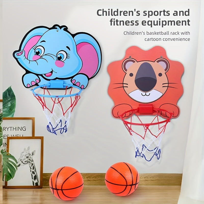 Children's cartoon animal basketball hoop - easy to install without drilling for indoor or outdoor play.