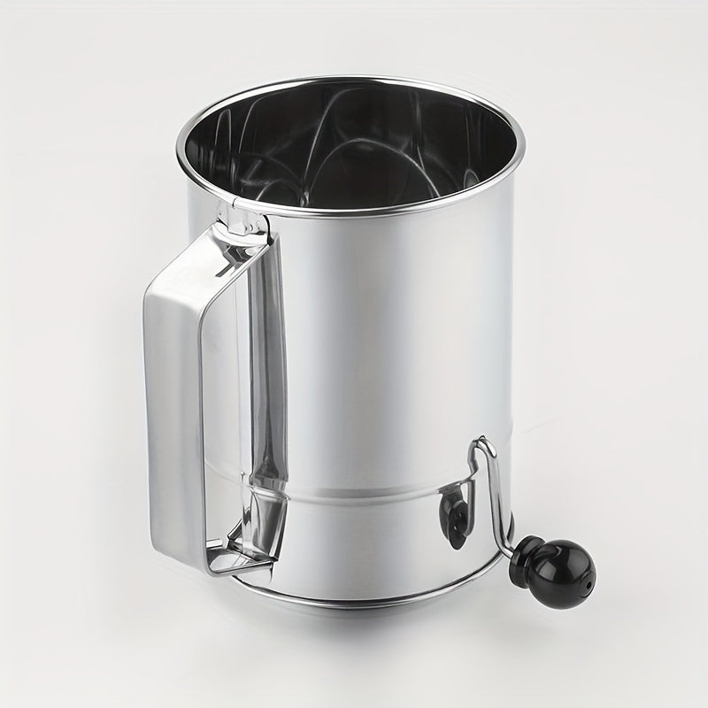 A must-have in the kitchen for any occasion, this stainless steel hand-crank flour sifter boasts a large 8-cup capacity and versatile use. Perfect for both baking and cooking, this handy kitchen gadget is ideal for holiday festivities such as Halloween