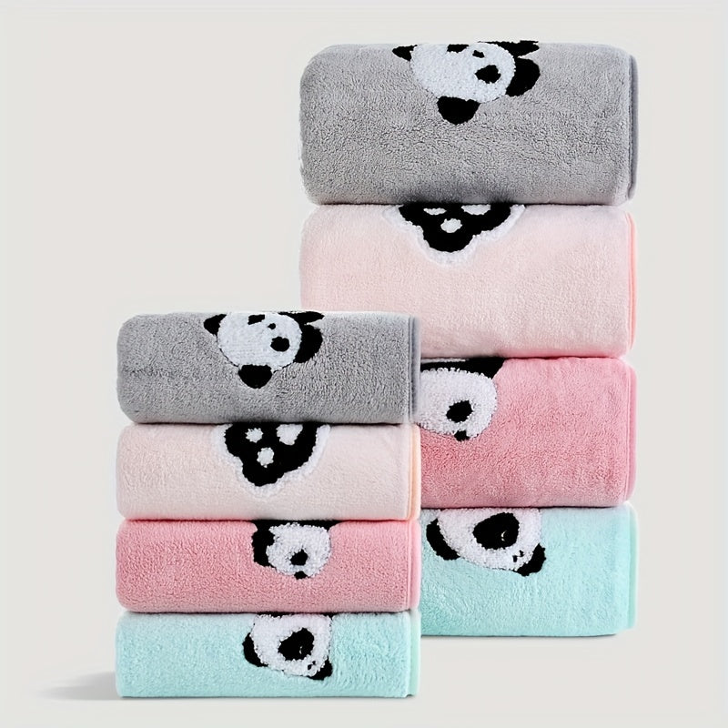 Soft and absorbent panda towel set with coral velvet material - ideal for adults for face and body washing and bathroom use.